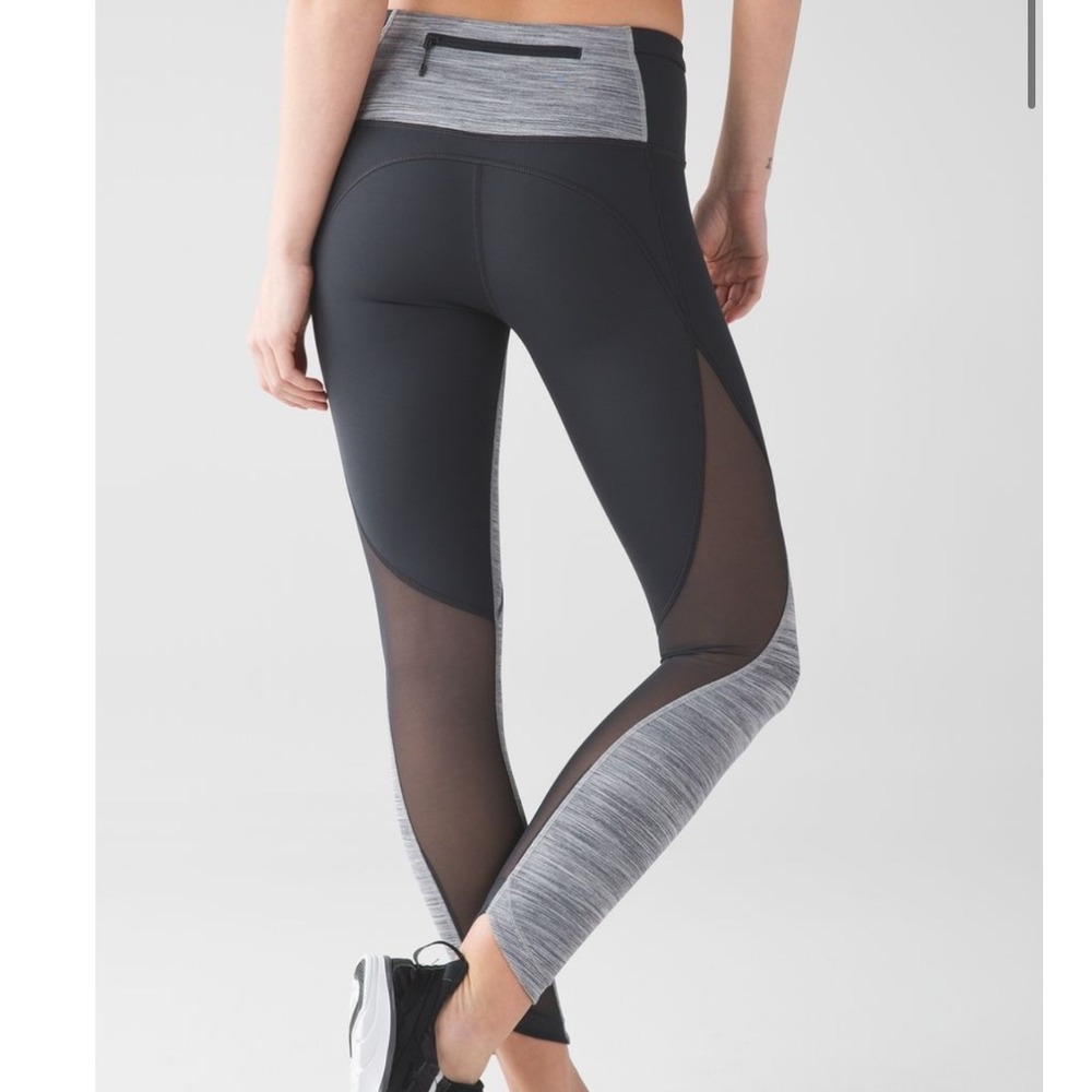 Lululemon Run With The Sun Tights Space Dye Camo Gray Pockets Yoga Leggings sz 4